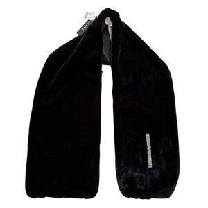 Black Faux Fur Stole Wrap Joseph Ribkoff Rhinestone Accent S/M  Formal Wear NWT